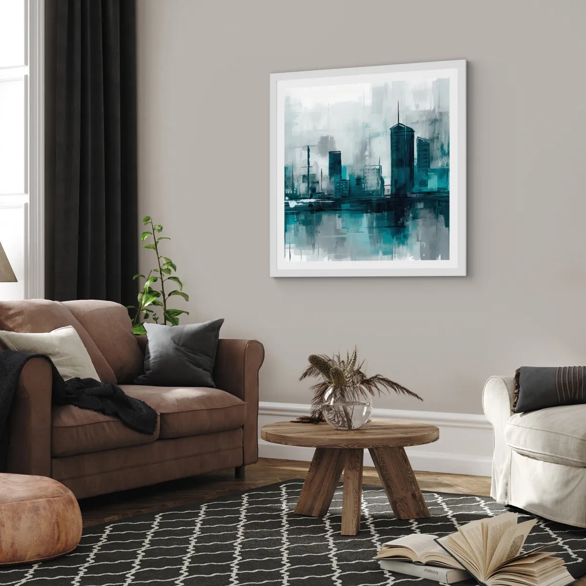 Póster en marco blanco - Ciudad color lluvia - 50x50 cm