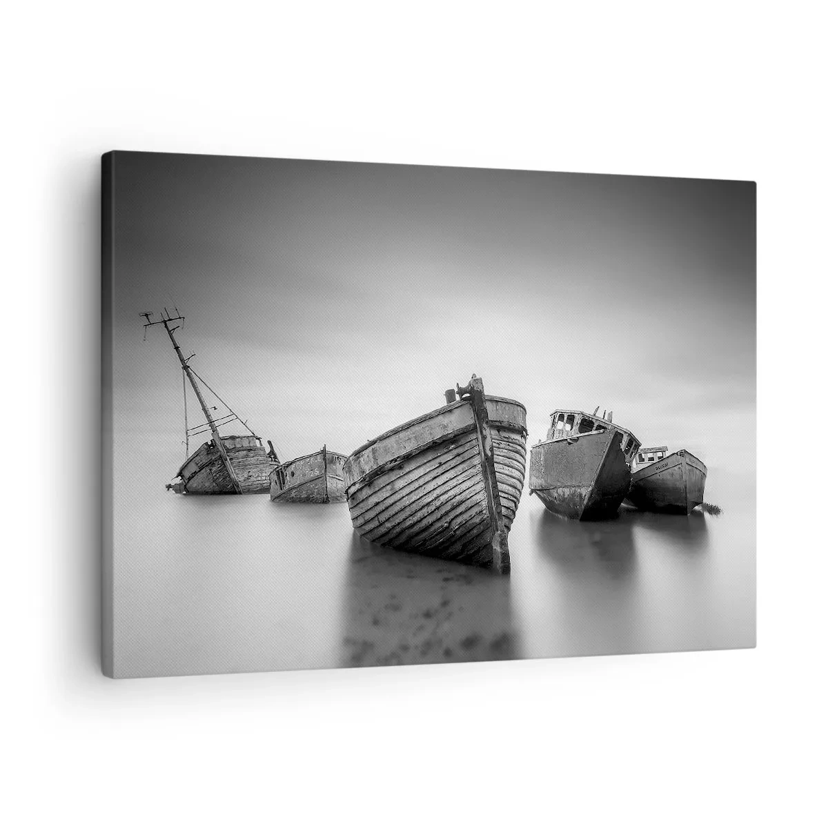Cuadro sobre lienzo - Impresión de Imagen - Barcos abandonados en aguas tranquilas - 70x50cm - Ahora solo quedan los recuerdos... - Decoración de pared moderna para salón y dormitorio ARTTOR