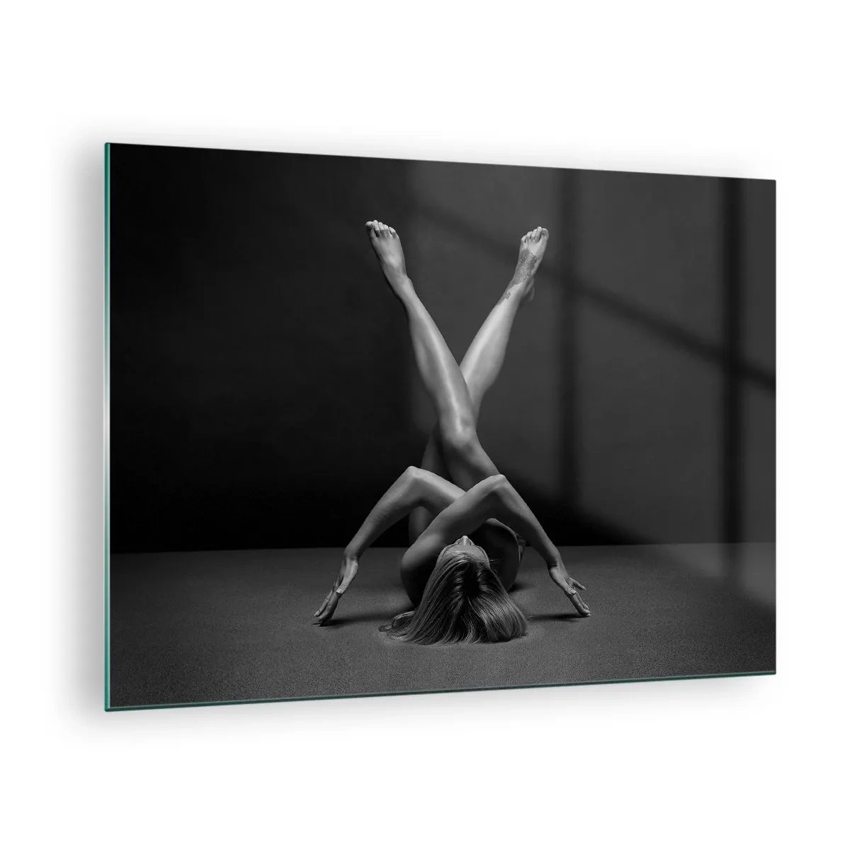 Cuadro sobre vidrio - Impresiones sobre Vidrio - Desnudo femenino en una composición corporal geométrica - 70x50cm - Geometría al desnudo - Decoración de pared moderna para salón y dormitorio ARTTOR