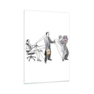 Cuadro sobre vidrio - Impresiones sobre Vidrio - Una ilustración que muestra personas controladas como marionetas. - 70x100cm - Cada cual tiene su señor - Decoración de pared moderna para salón y dormitorio ARTTOR