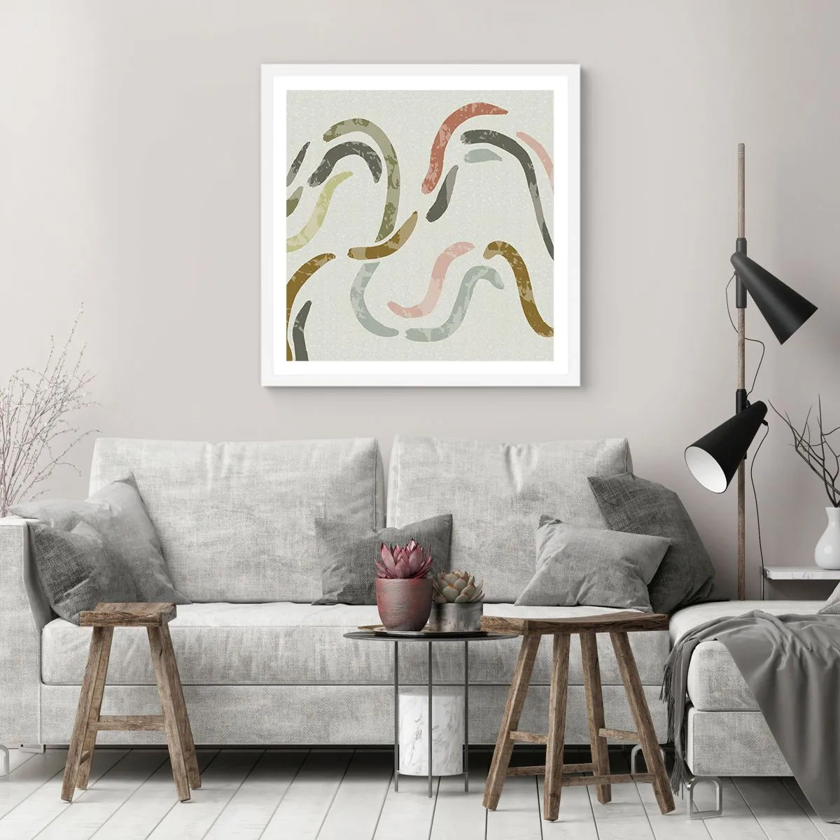 Póster en marco blanco - La alegre danza de la abstracción - 60x60 cm