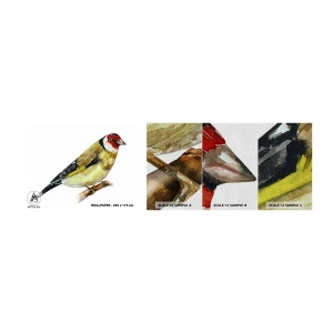 Muestra de fotomural Premium Sand - Retrato de pájaro - Jilguero, Pájaro, Pedazo - 100x30 cm