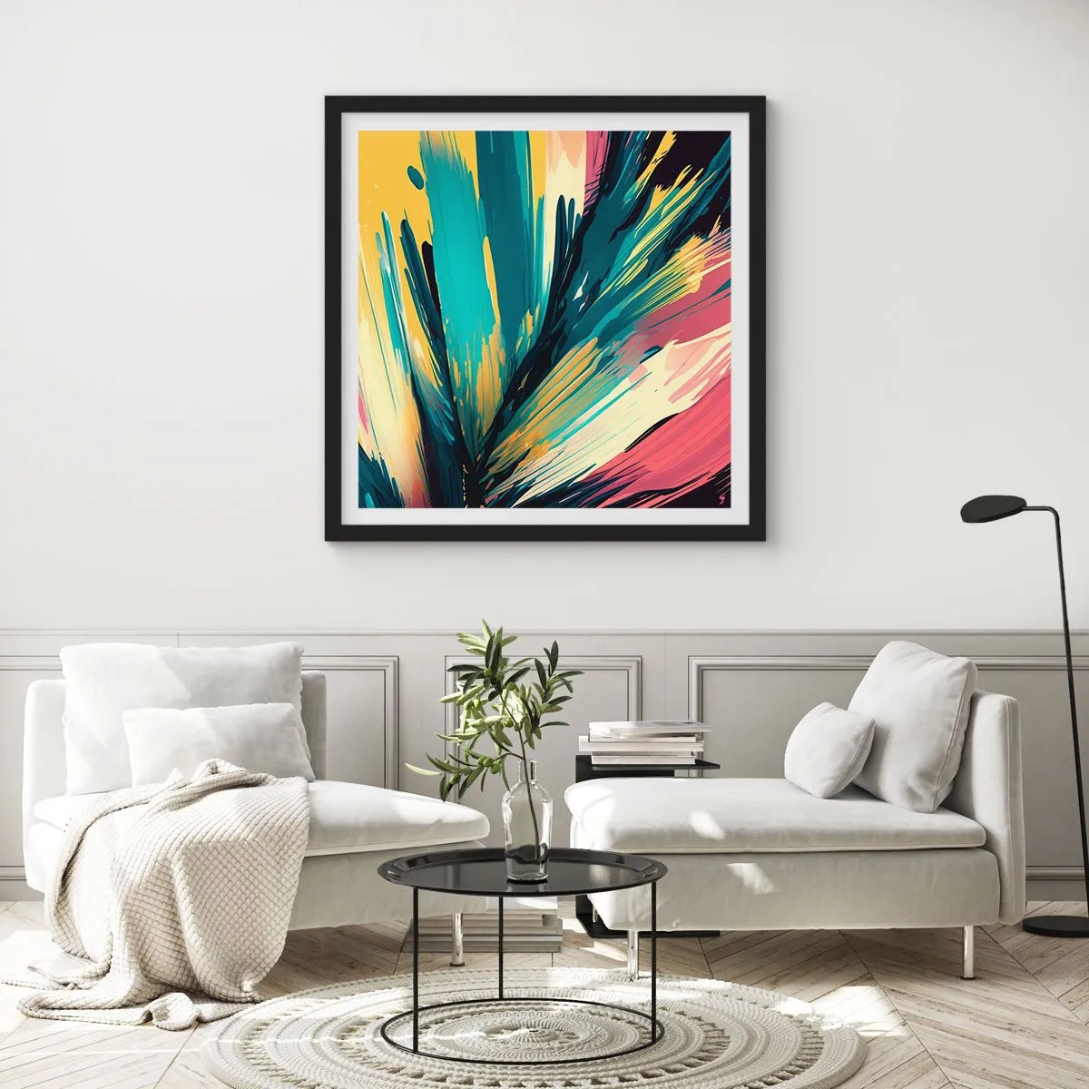 Póster en marco negro - Composición - una explosión de alegría - 40x40 cm