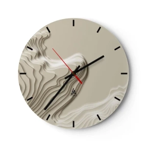 Reloj de pared - Reloj de vidrio - Patrón topográfico abstracto en colores beige - 30x30cm - Topografía del arte - Decoración de pared moderna para salón, cocina y dormitorio ARTTOR
