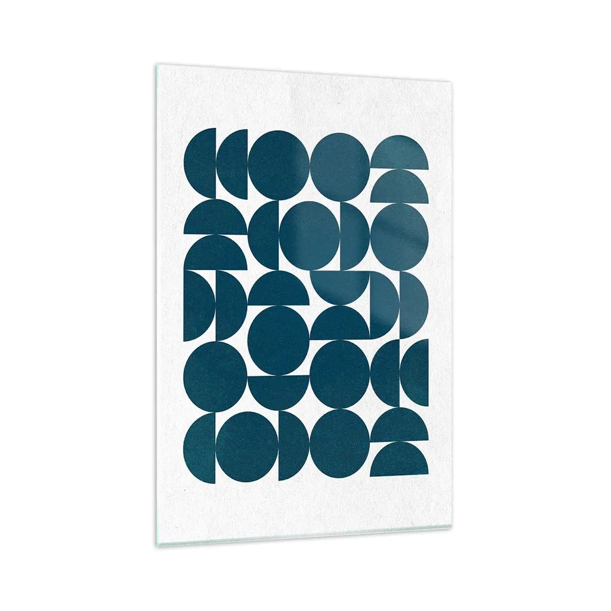 Cuadro sobre vidrio - Impresiones sobre Vidrio - Formas geométricas en tonos azul marino sobre fondo blanco. - 80x120cm - Círculos y semicírculos - Decoración de pared moderna para salón y dormitorio ARTTOR