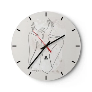 Reloj de pared - Reloj de vidrio - Ilustración de arte lineal minimalista de una mano y una boca. - 30x30cm - Un momento de ensueño - Decoración de pared moderna para salón, cocina y dormitorio ARTTOR