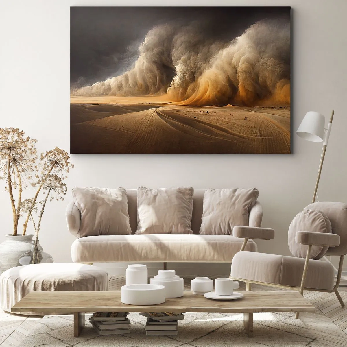 Cuadro sobre lienzo - Impresión de Imagen - Impresionante tormenta de arena en el desierto - 120x80cm - Ira del desierto - Decoración de pared moderna para salón y dormitorio ARTTOR