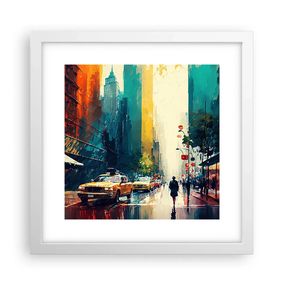 Póster en marco blanco - Nueva York - hasta la lluvia es colorida - 30x30 cm