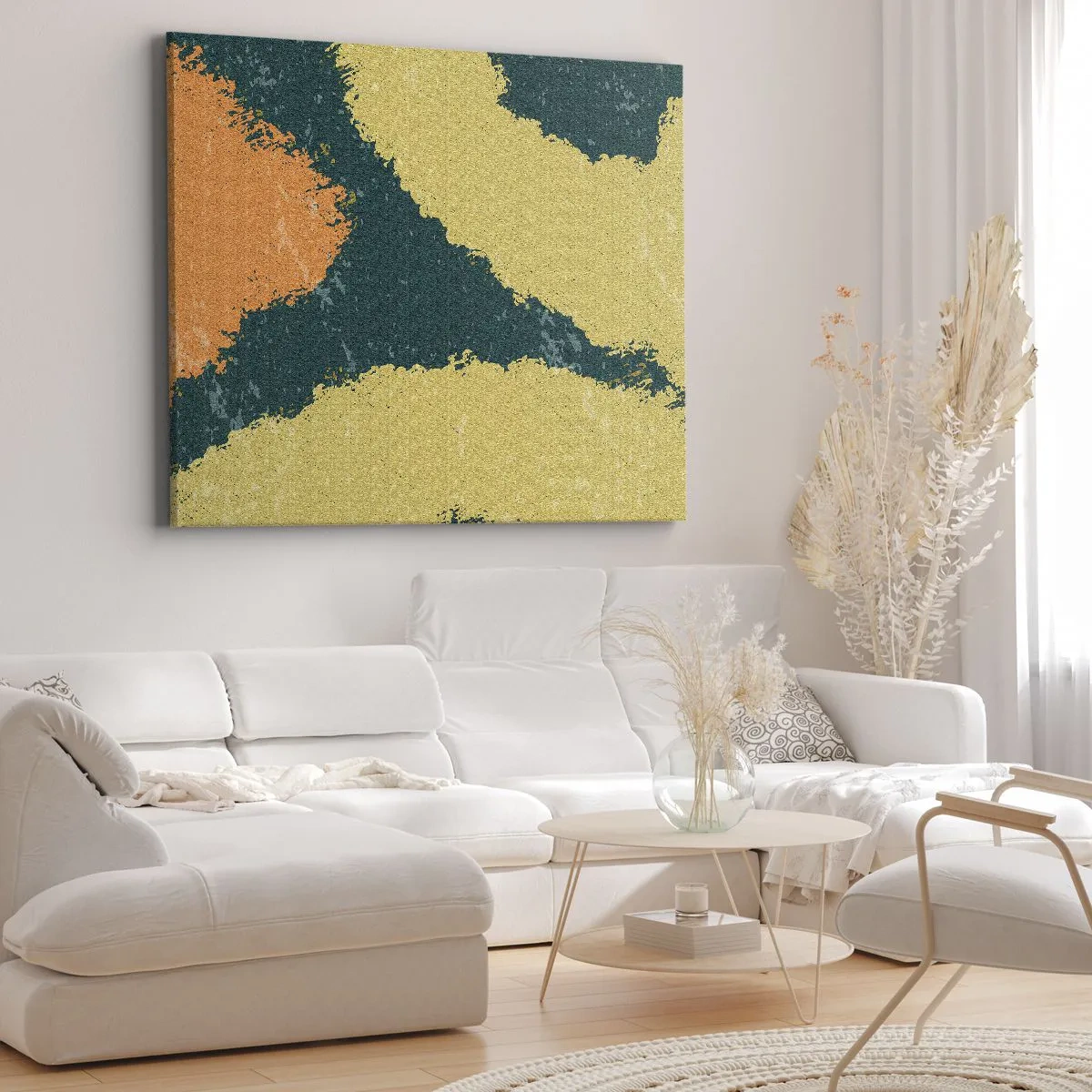 Cuadro sobre lienzo - Impresión de Imagen - Manchas abstractas en colores terrosos y verdes - 70x50cm - Abstracción - a cámara lenta - Decoración de pared moderna para salón y dormitorio ARTTOR