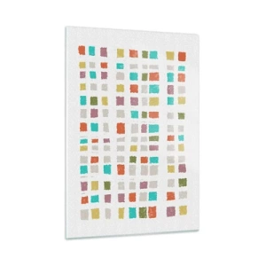 Cuadro sobre vidrio - Impresiones sobre Vidrio - Mosaico colorido de cuadrados sobre un fondo blanco en estilo abstracto. - 50x70cm - Juego desconocido - Decoración de pared moderna para salón y dormitorio ARTTOR