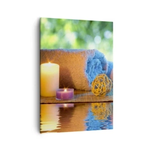 Cuadro sobre lienzo - Impresión de Imagen - Set de SPA relajante con toallas, velas y piedras - 50x70cm - Tiempo para el cuerpo - Decoración de pared moderna para salón y dormitorio ARTTOR