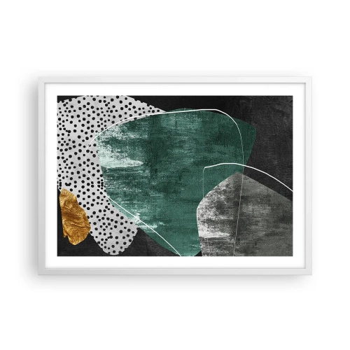 Póster en marco blanco - Abstracción colorista con un copo de oro - 70x50 cm