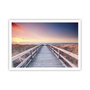 Póster - Un embarcadero de madera que conduce a la playa al atardecer con el cielo pintado en colores pastel. - 100x70cm - Aurora vespertina del Báltico - Decoración de pared moderna para salón y dormitorio ARTTOR