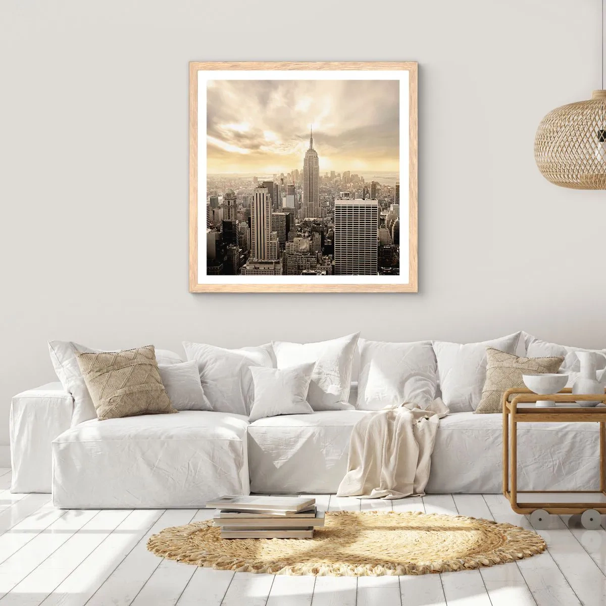Póster en marco roble claro - Tejido neoyorquino en tonos grises - 60x60 cm