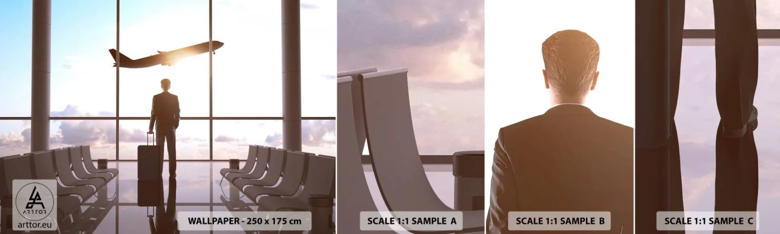 Muestra de fotomural autoadhesivo Deluxe Sticker - Tienes tiempo, tranquilo - Aeropuerto, Avión, Viajes - 100x30 cm