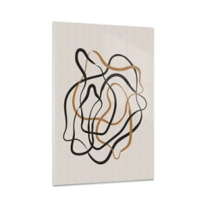 Cuadro sobre vidrio - Impresiones sobre Vidrio - Líneas enredadas en negro y dorado sobre un fondo claro. - 70x100cm - Todo ha salido mal - Decoración de pared moderna para salón y dormitorio ARTTOR