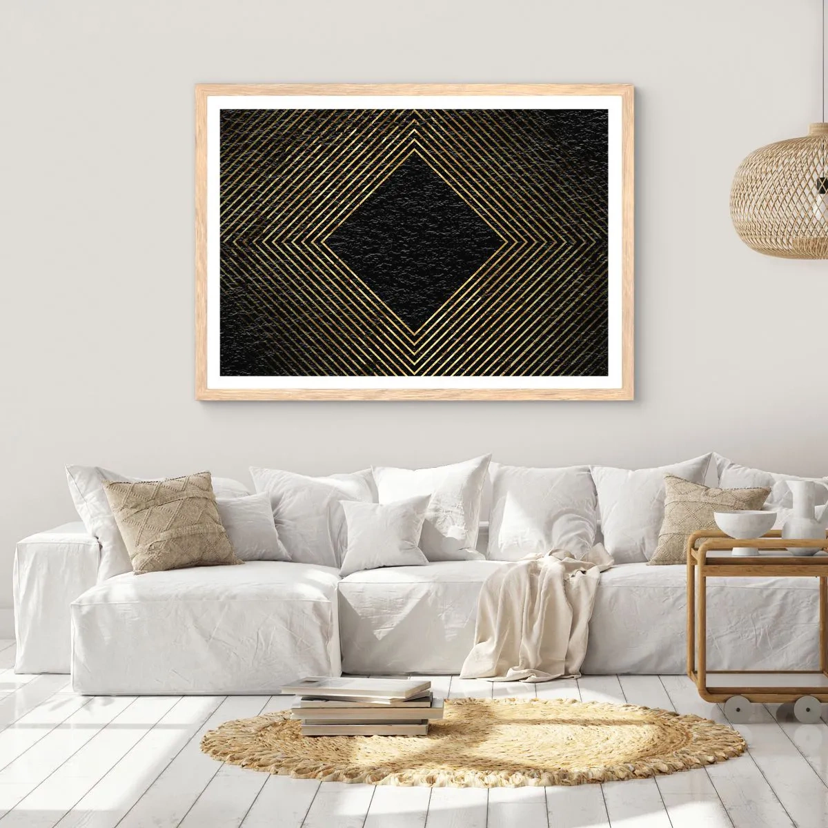 Póster en marco roble claro - Geometría al estilo glamour - 100x70 cm