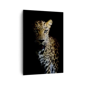 Cuadro sobre lienzo - Impresión de Imagen - Un leopardo sobre un fondo oscuro con una mirada intensa. - 70x100cm - Belleza oscura - Decoración de pared moderna para salón y dormitorio ARTTOR