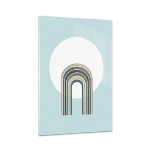 Cuadro sobre vidrio - Impresiones sobre Vidrio - Una composición minimalista con un círculo y líneas sobre un fondo pastel. - 80x120cm - Una atracción irresistible - Decoración de pared moderna para salón y dormitorio ARTTOR