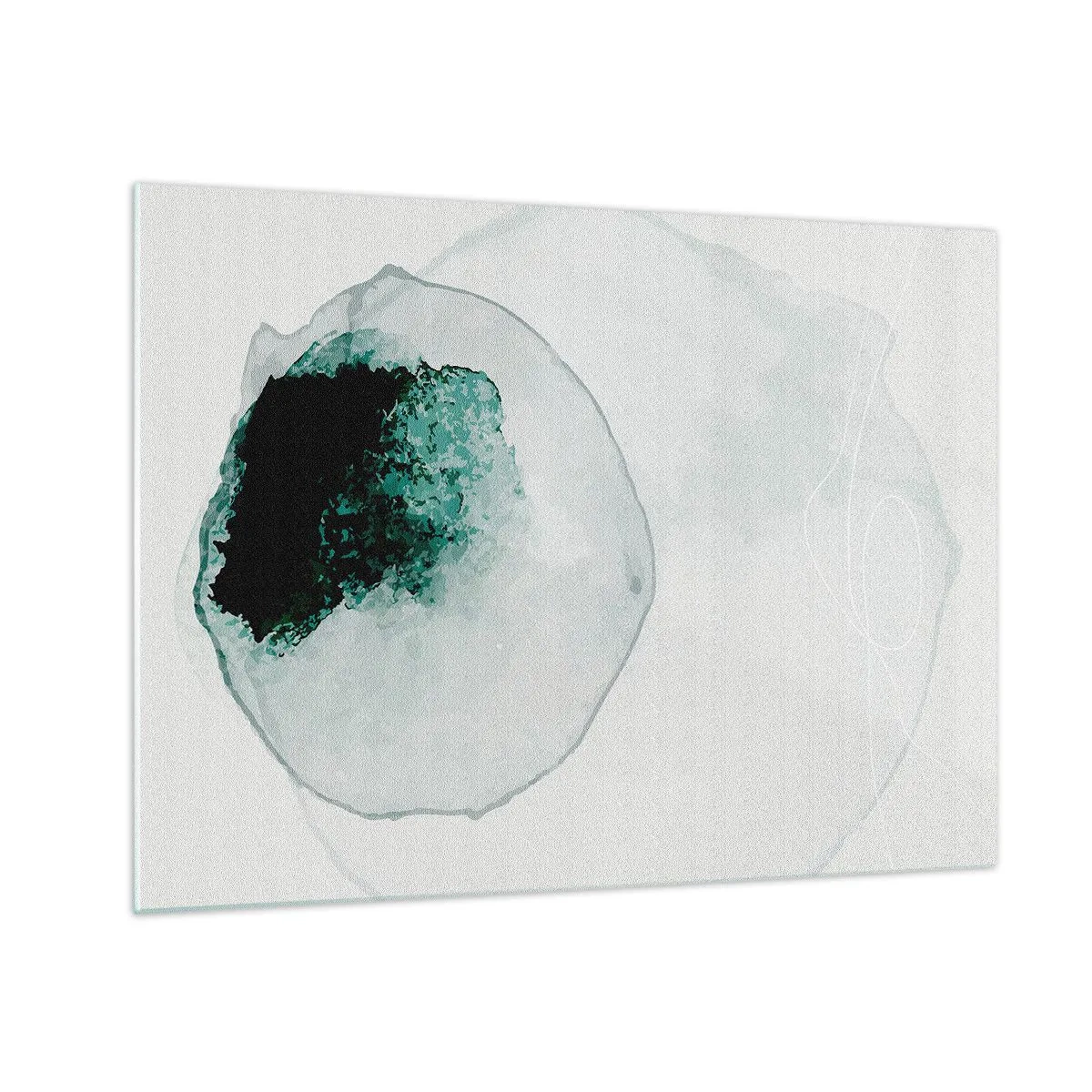 Cuadro sobre vidrio - Impresiones sobre Vidrio - Una forma abstracta que se asemeja a una gota de agua en tonos verdes. - 70x50cm - En una gota de agua - Decoración de pared moderna para salón y dormitorio ARTTOR