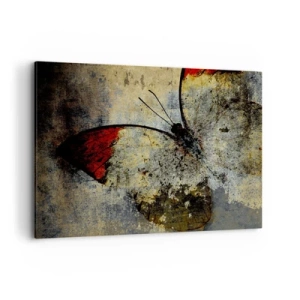 Cuadro sobre lienzo - Impresión de Imagen - Una mariposa en tonos rojos y grises sobre un fondo texturizado. - 100x70cm - Mira antes de que desaparezca - Decoración de pared moderna para salón y dormitorio ARTTOR