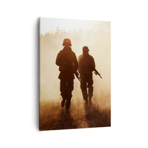 Cuadro sobre lienzo - Impresión de Imagen - Soldados marchando en la niebla matutina con la naturaleza como telón de fondo - 50x70cm - Llamada del deber - Decoración de pared moderna para salón y dormitorio ARTTOR