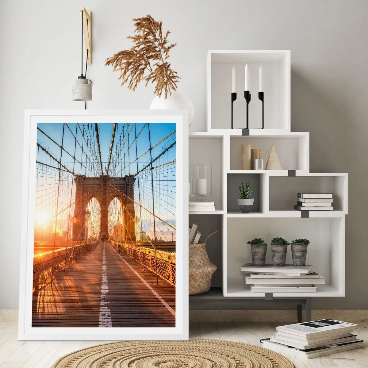 Póster en marco blanco - En el puente dorado - 30x40 cm
