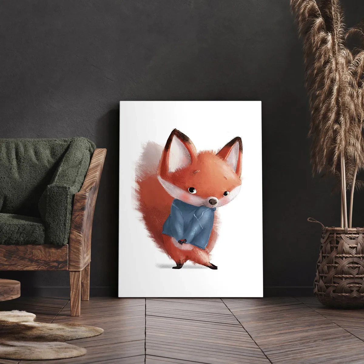 Cuadro sobre lienzo - Impresión de Imagen - Un lindo zorro con un traje azul. - 50x70cm - ¿Me veo bien con esto? - Decoración de pared moderna para salón y dormitorio ARTTOR
