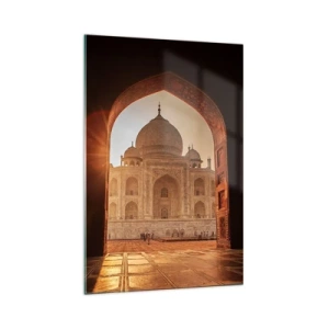 Cuadro sobre vidrio - Impresiones sobre Vidrio - Taj Mahal a la luz del sol visto desde el arco de la puerta - 70x100cm - Un monumento al amor sobrenatural - Decoración de pared moderna para salón y dormitorio ARTTOR