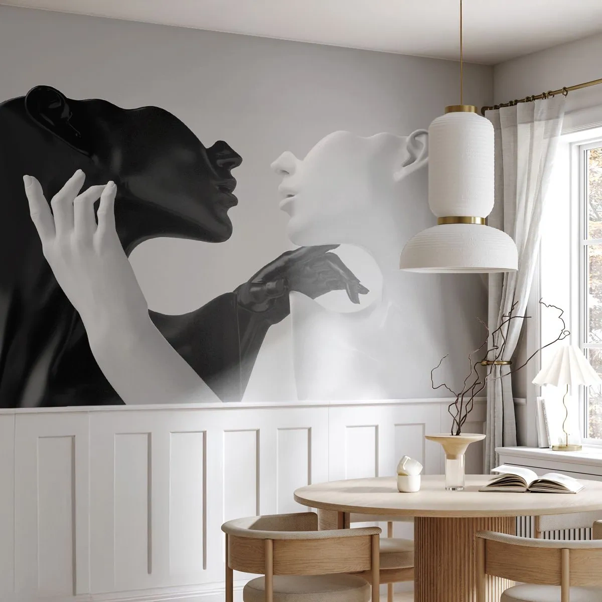 Fotomural Premium Canvas - Siluetas en blanco y negro en primer plano dinámico - 100x70cm - Atracción - deseo - Decoración de pared moderna para salón y dormitorio ARTTOR