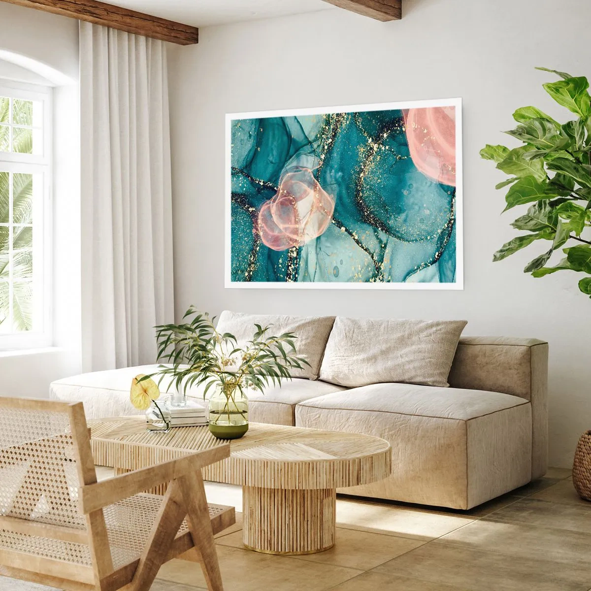 Póster - Seda azul, tul rosa - 50x40 cm