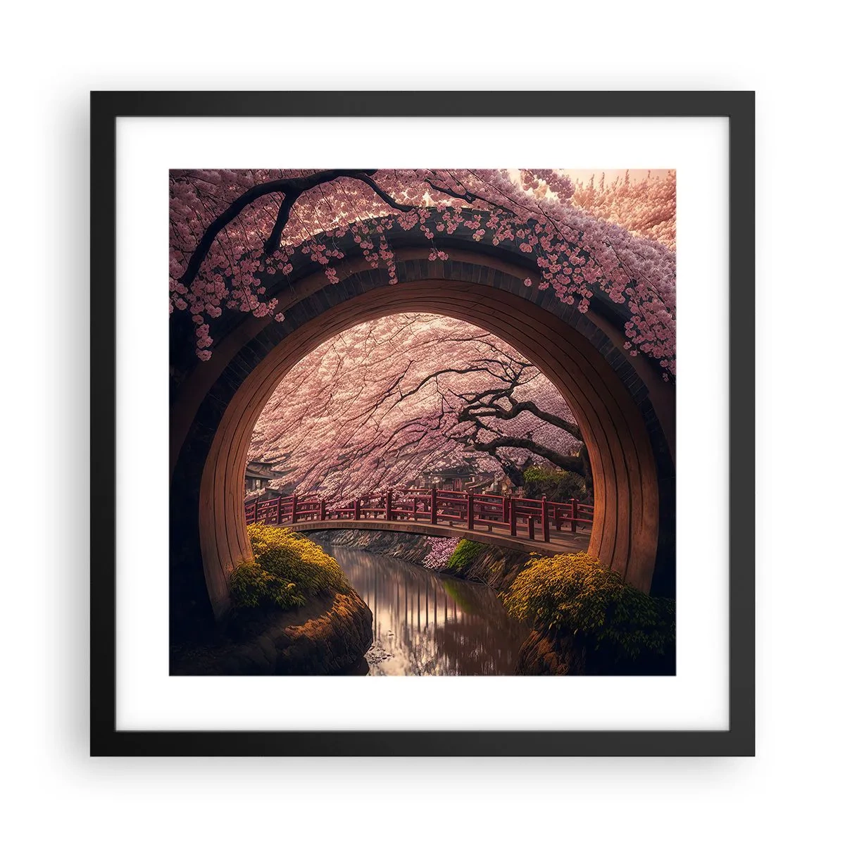 Póster en marco negro - Primavera japonesa - 40x40 cm