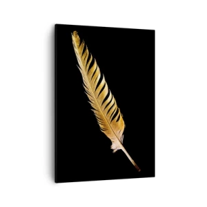 Cuadro sobre lienzo - Impresión de Imagen - Pluma dorada sobre fondo negro - 50x70cm - Pluma de alta calidad - Decoración de pared moderna para salón y dormitorio ARTTOR