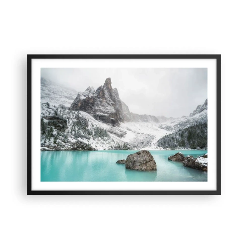 Póster en marco negro - Un paisaje de montaña con un lago rodeado de picos nevados. - 70x50cm - En guardia - Decoración de pared moderna para salón y dormitorio ARTTOR