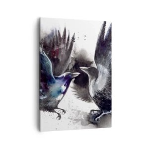 Cuadro sobre lienzo - Impresión de Imagen - Cuervos artísticos en una composición dinámica de acuarela. - 50x70cm - De cuervo a cuervo... - Decoración de pared moderna para salón y dormitorio ARTTOR
