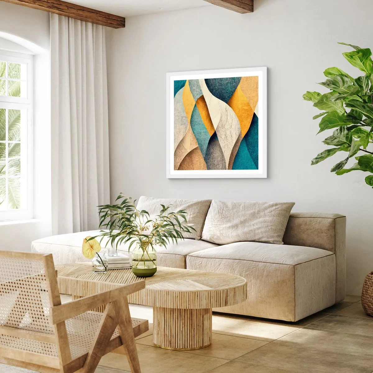 Póster en marco blanco - Ritmo y ondulación - 40x40 cm