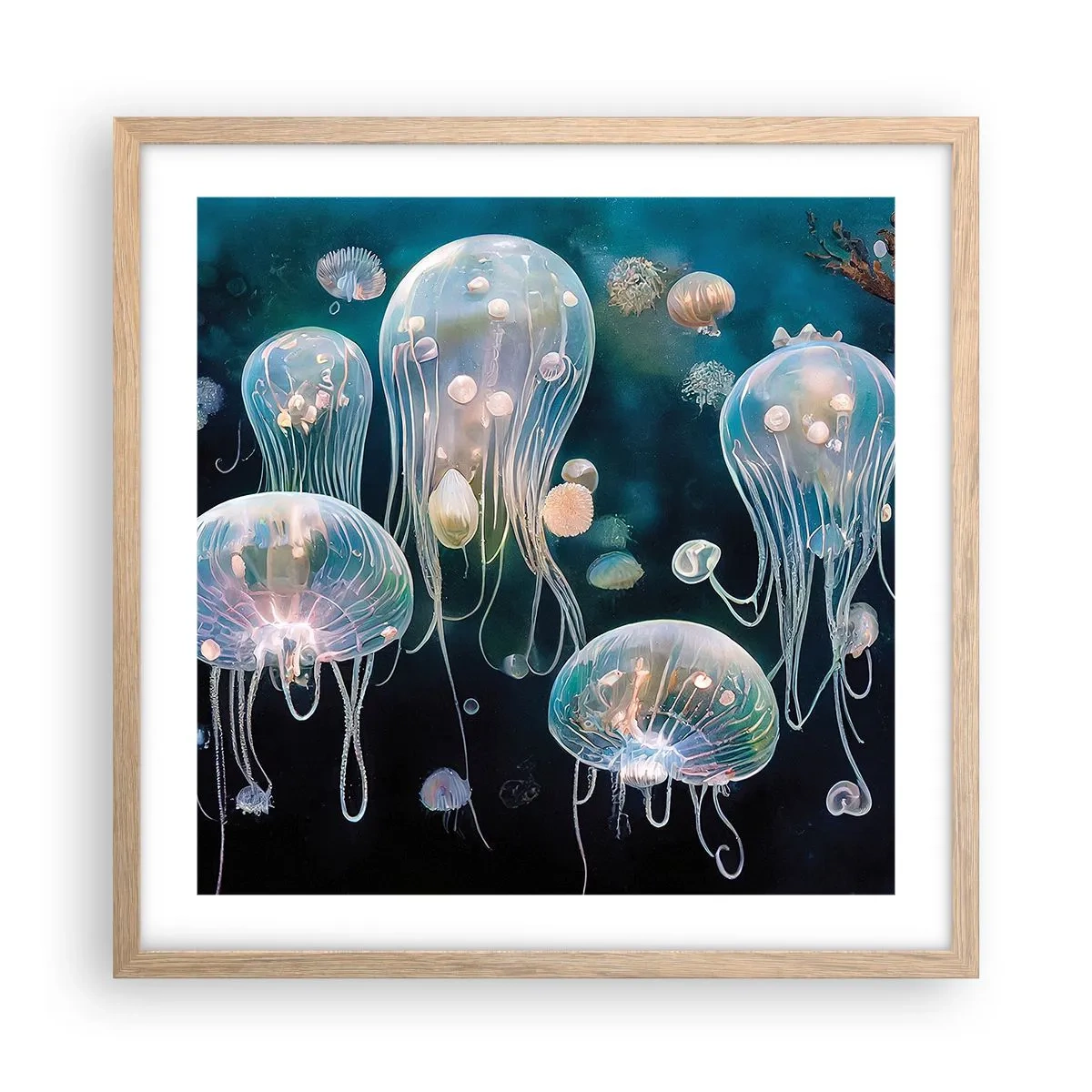Póster en marco roble claro - Globos submarinos - 50x50 cm