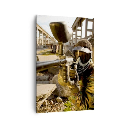 Cuadro sobre lienzo - Impresión de Imagen - Un jugador de paintball con equipo de camuflaje apuntando con un marcador. - 80x120cm - Y puedes ser un héroe - Decoración de pared moderna para salón y dormitorio ARTTOR