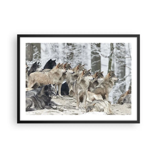 Póster en marco negro - Una manada de lobos en el bosque invernal. - 70x50cm - Familiares y amigos - Decoración de pared moderna para salón y dormitorio ARTTOR