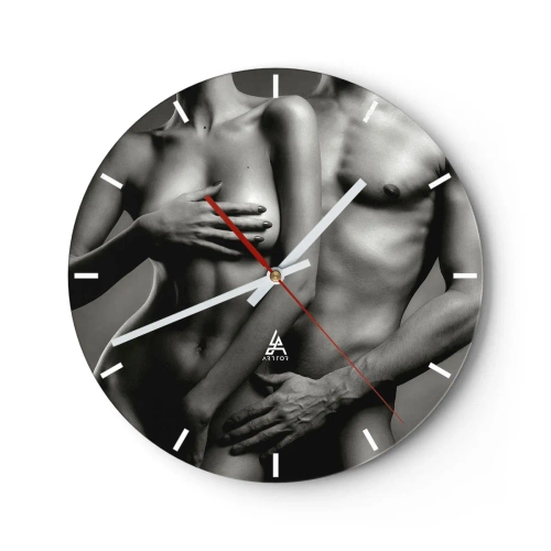 Reloj de pared - Reloj de vidrio - Desnudo artístico en tonos blanco y negro - 30x30cm - Adán y Eva - Decoración de pared moderna para salón, cocina y dormitorio ARTTOR