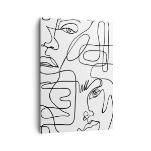 Cuadro sobre lienzo - Impresión de Imagen - Un dibujo minimalista de una cara con líneas sobre un fondo claro. - 50x70cm - Entre emociones enredadas - Decoración de pared moderna para salón y dormitorio ARTTOR