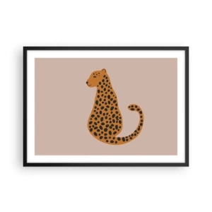 Póster en marco negro - Un dibujo minimalista de una pantera sobre un fondo beige. - 70x50cm - El estampado de leopardo está de moda - Decoración de pared moderna para salón y dormitorio ARTTOR
