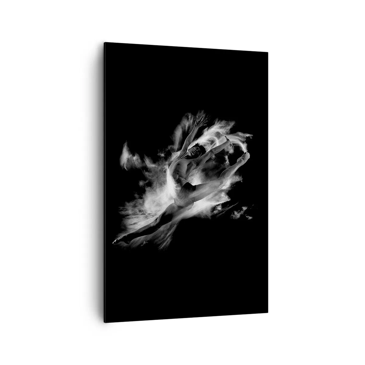 Cuadro sobre lienzo - Impresión de Imagen - Una bailarina en una pose dinámica sobre un fondo negro. - 80x120cm - El arte del vuelo - Decoración de pared moderna para salón y dormitorio ARTTOR