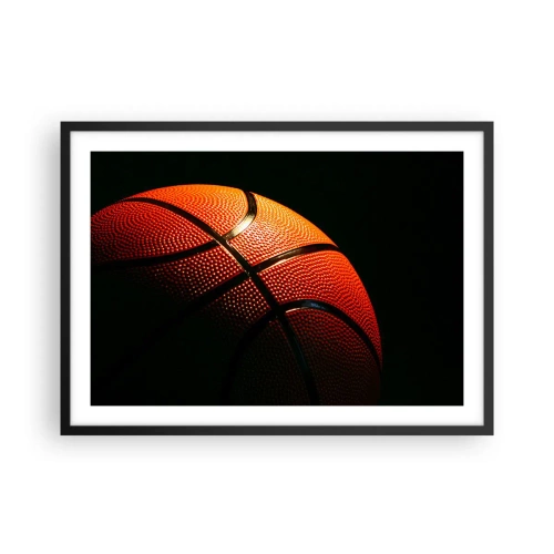 Póster en marco negro - Primer plano de una pelota de baloncesto sobre un fondo negro - 70x50cm - Hermoso como un planeta - Decoración de pared moderna para salón y dormitorio ARTTOR