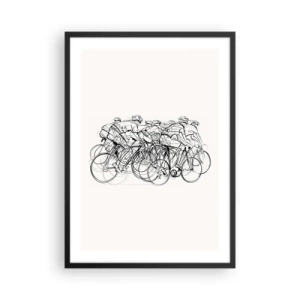 Póster en marco negro - Boceto de ciclistas compitiendo contra un fondo minimalista. - 50x70cm - Juntos como un equipo - Decoración de pared moderna para salón y dormitorio ARTTOR