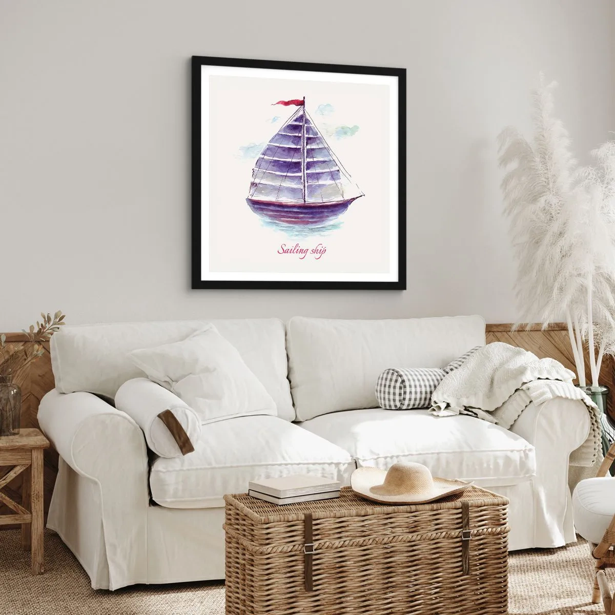 Póster en marco negro - Velas izadas y aguas tranquilas - 40x40 cm