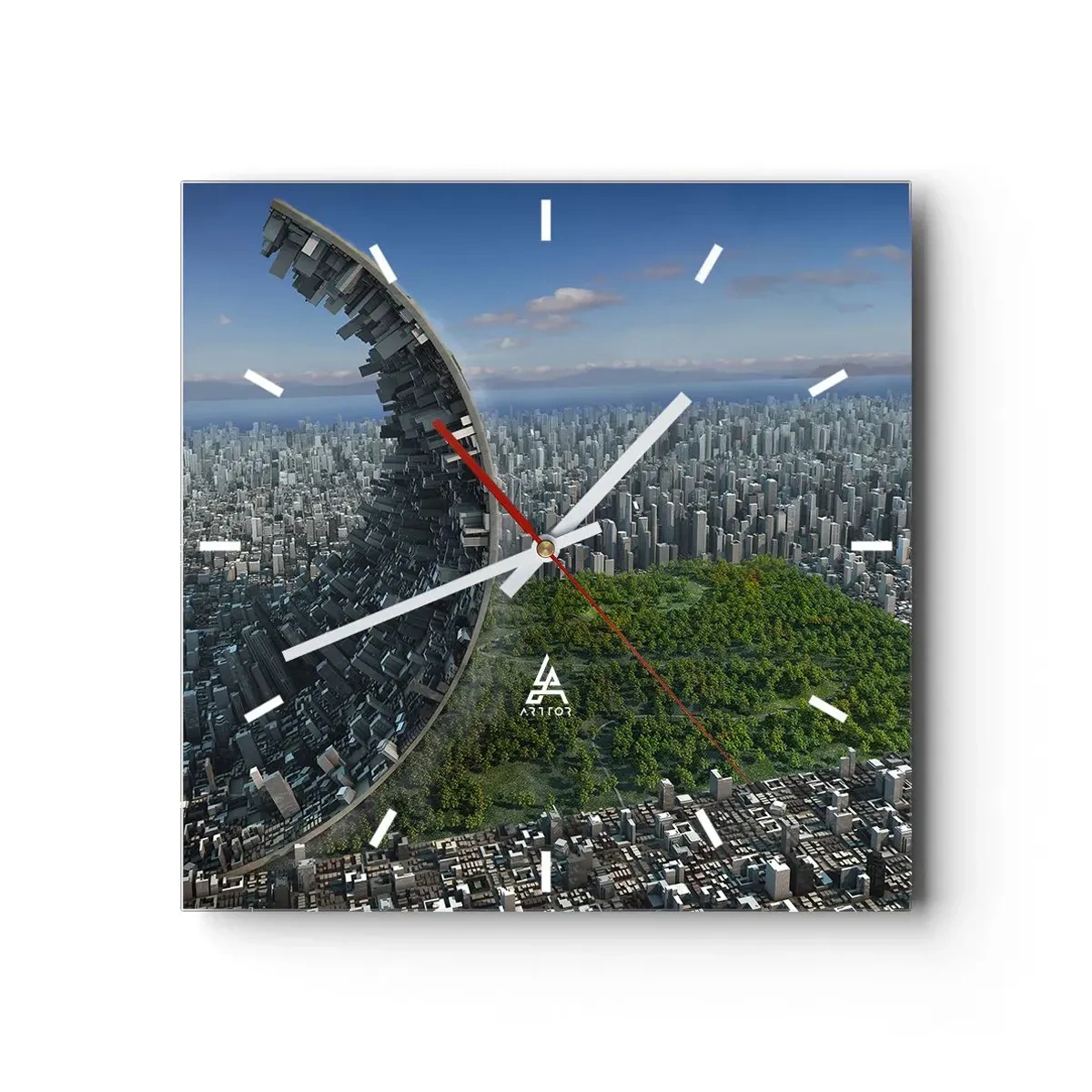 Reloj de pared - Reloj de vidrio - Una ciudad dinámica con un toque surrealista - 30x30cm - La naturaleza es eterna - Decoración de pared moderna para salón y dormitorio ARTTOR