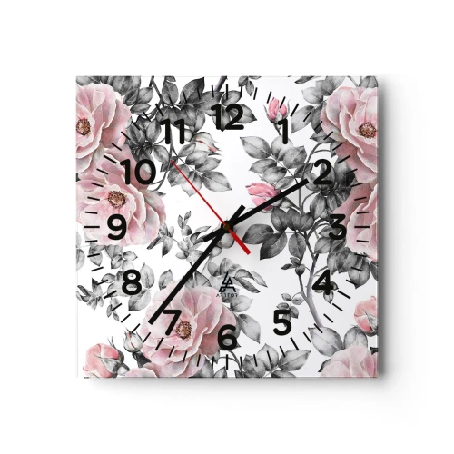 Reloj de pared - Reloj de vidrio - Entre las rosas - 40x40 cm