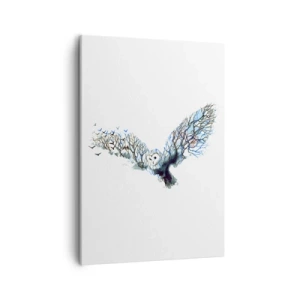 Cuadro sobre lienzo - Impresión de Imagen - Gráfico artístico de un búho con las alas extendidas. - 50x70cm - En las alas del bosque - Decoración de pared moderna para salón y dormitorio ARTTOR