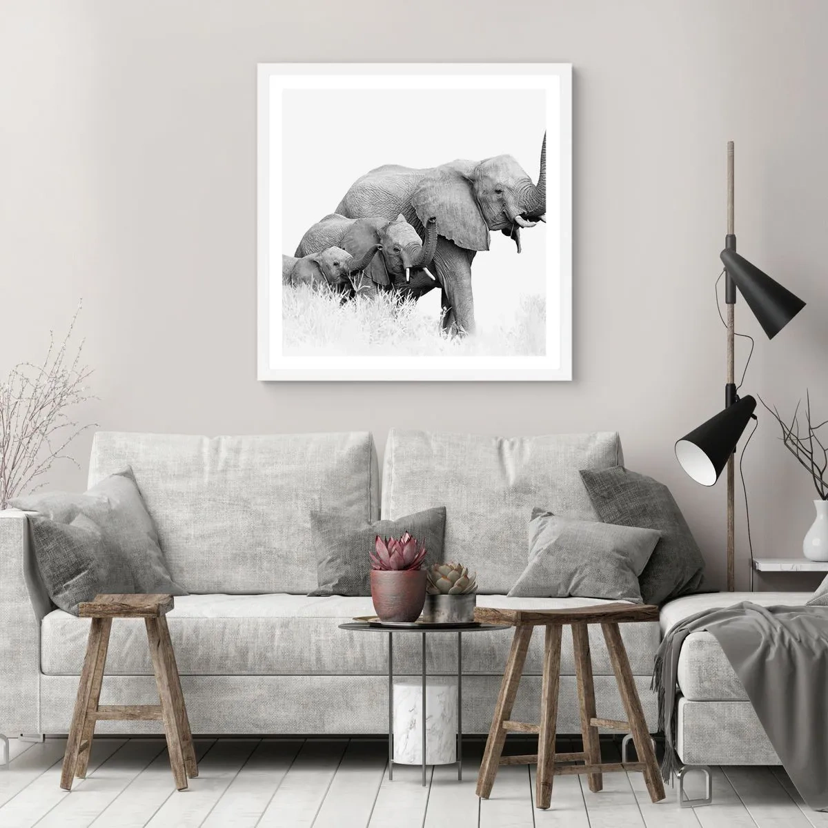 Póster en marco blanco - Uno, dos, tres - 60x60 cm